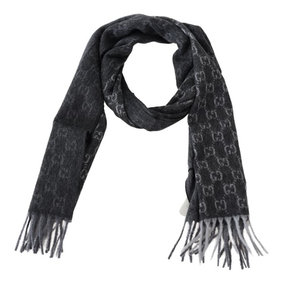 Gucci Accessories Gucci Dark Grey Cashmere Wool Paneled Gg Logo